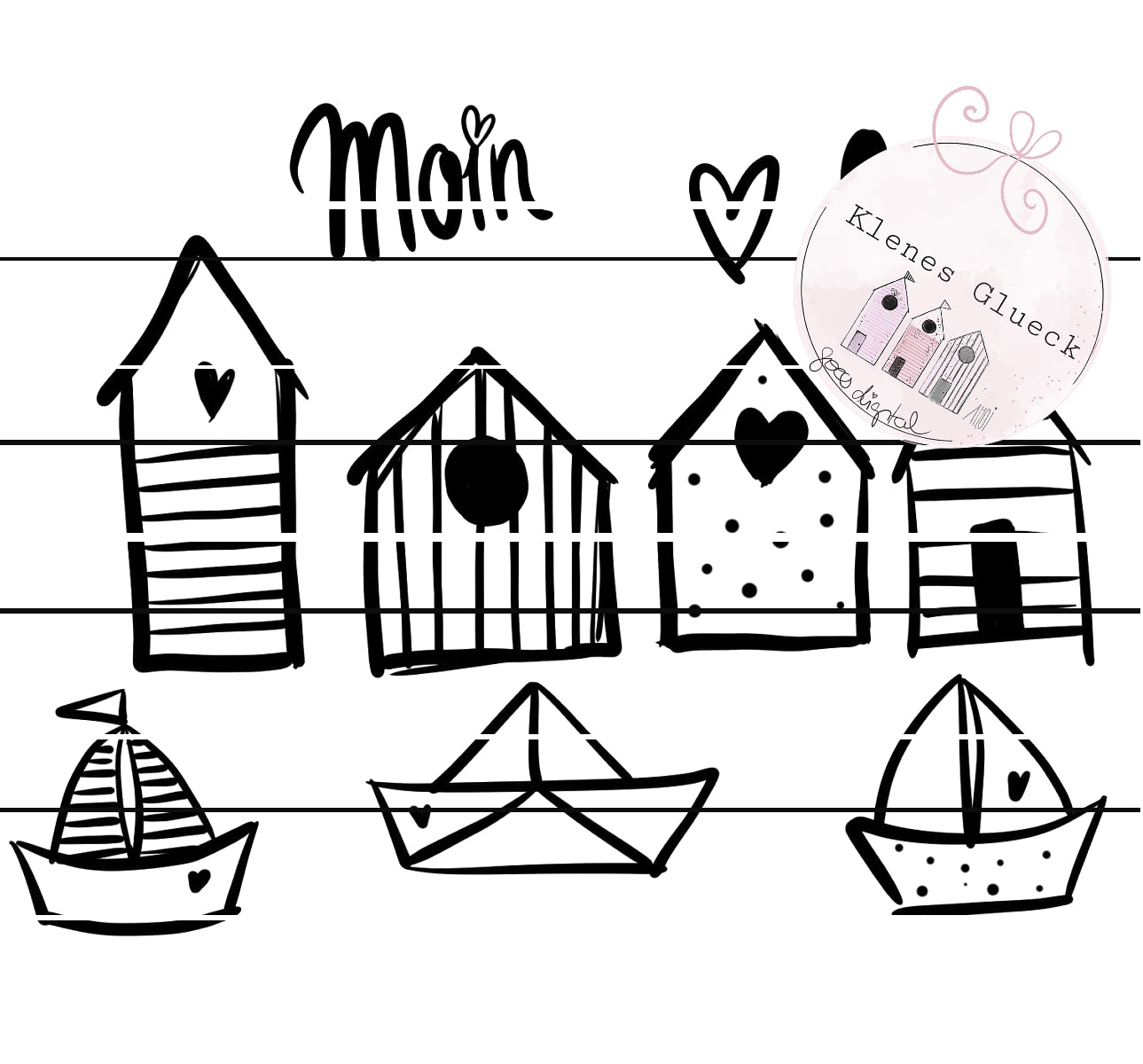 Boote und Strandhäuser-Set, digitale Datei zum lasern, sublimieren, digistamp, print and cut, Boote, Häuser, Strand für alle