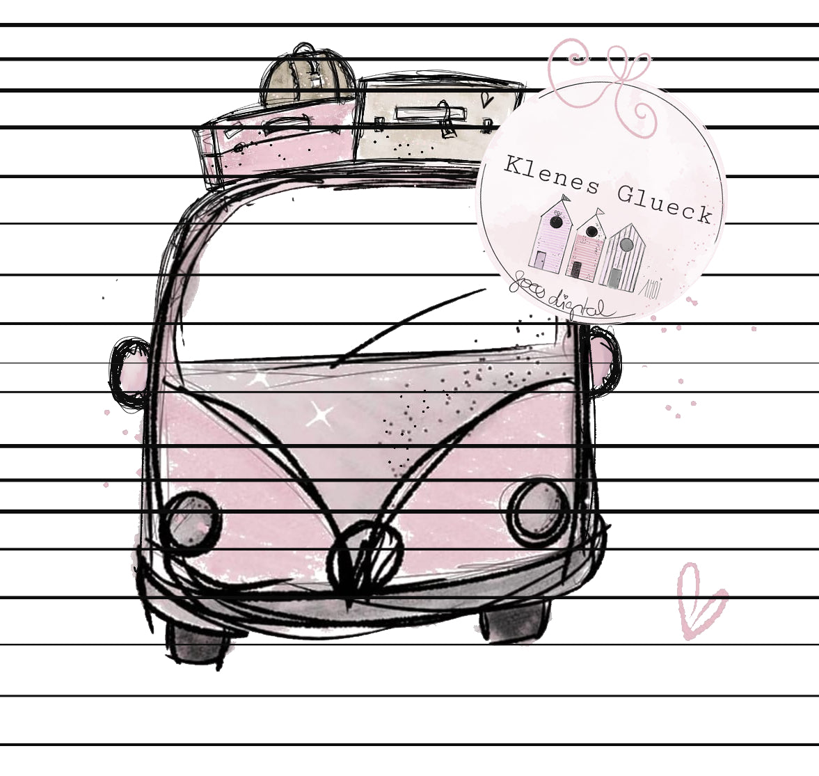 Bulli-Liebe, Bulli, digitale Datei, Lasern, Sublimieren,PNG, JPG, Bus mit Koffern, Zeichnung Bus
