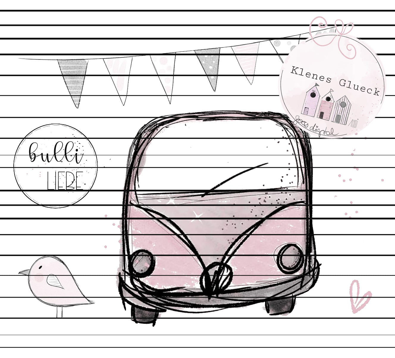 Bulli-Liebe, Bulli, digitale Datei, Lasern, Sublimieren,PNG, JPG, Bus mit Koffern, Zeichnung Bus