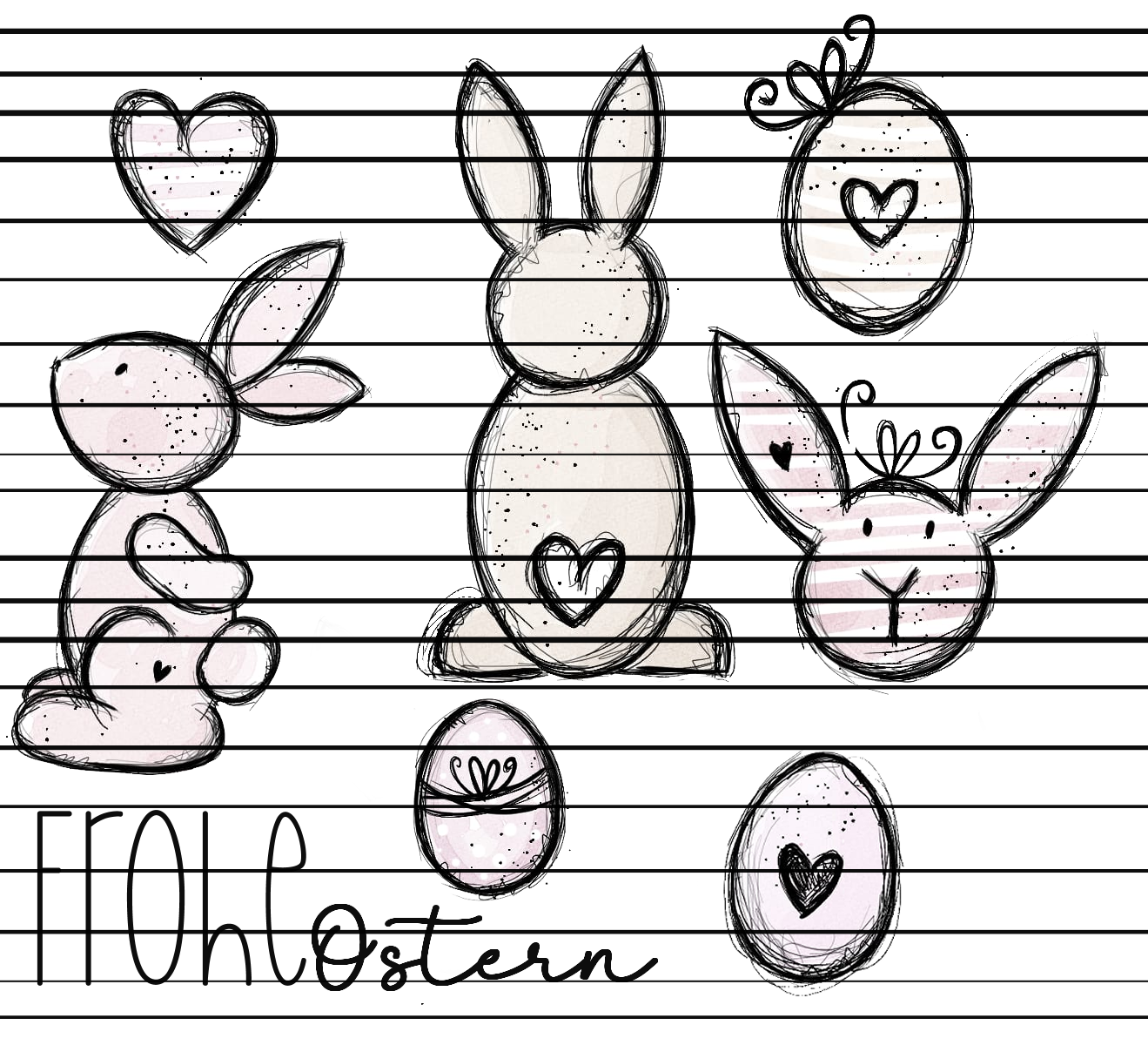 Verliebter Hase, digitale Datei zum Lasern, sublimieren, als Digistamp, für Ostern, Set, als PNG, JPG, Print and cut