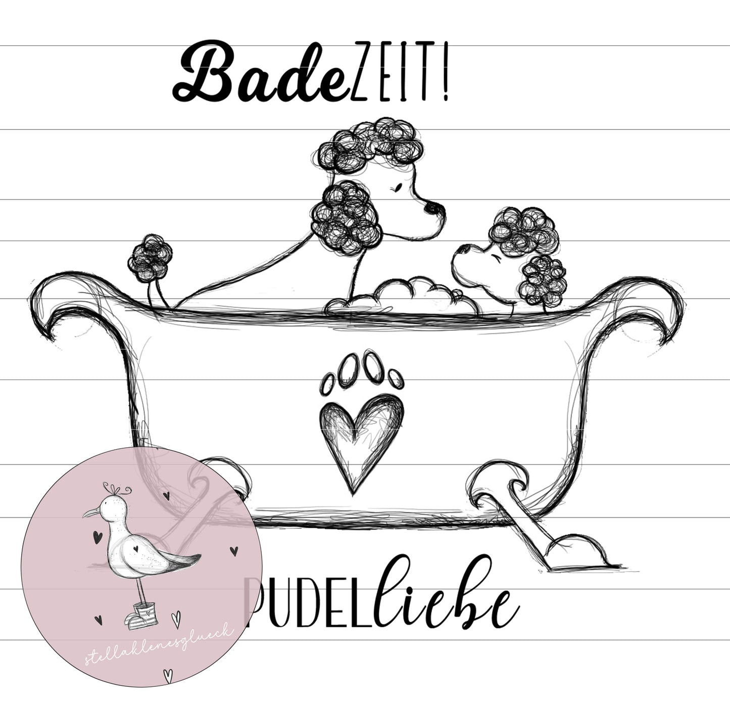 Pudel, digitale Datei, badender Pudel, Pudelmama, png, jpg, sublimieren, lasern, retro, digistamp
