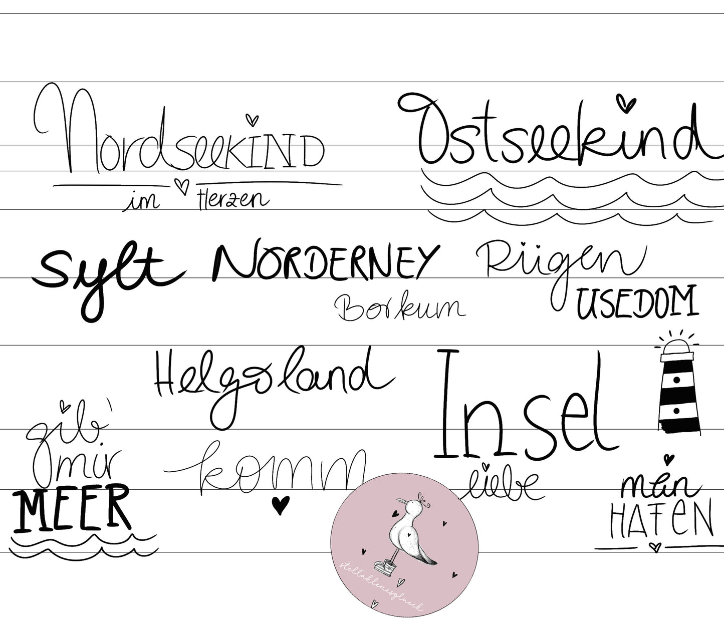 Strandhäuser, digitale Datei, Küste, Nordsee/ Ostsee-Sprüche, Schriftzüge, png, Gravurdatei zum lasern, sublimieren, Meer, Häuschen