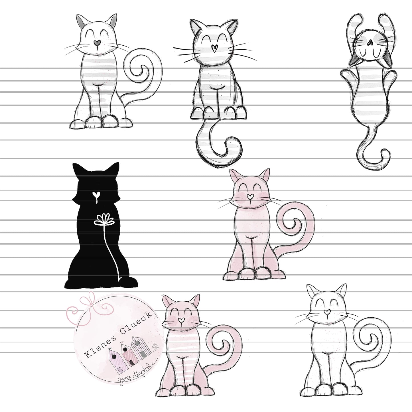Katze mit Herznase, Set mit digitalen Dateien PNG, JPG, sublimieren, lasern, print and cut, Digistamp,drucken und mehr, Katze, Mieze, Mimi für alle