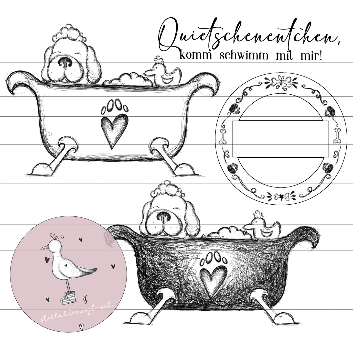 Hundedatei, großer badender Hund, Bernhadiner, Dog, süßer Hund mit Quietscheente,Laserdatei, PNG, JPG, sublimieren, print and cut, lasern