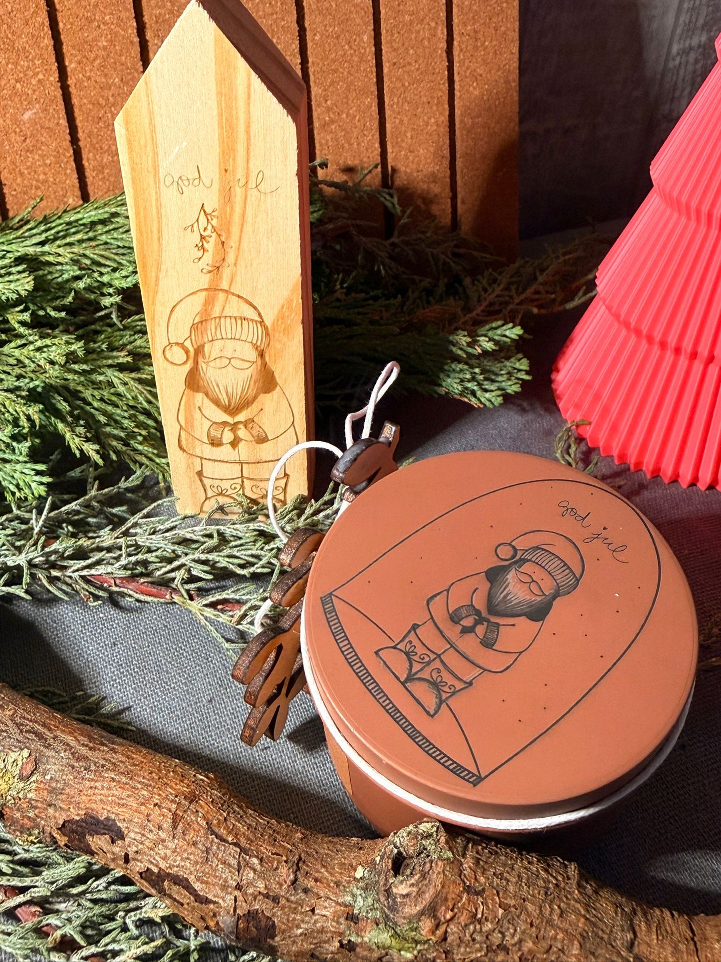 Weihnachtsmann Anhänger Boho, Weihnachtsmann in Schneekugel, Schneekugel, SVG, PNG, Laserdatei, god jul