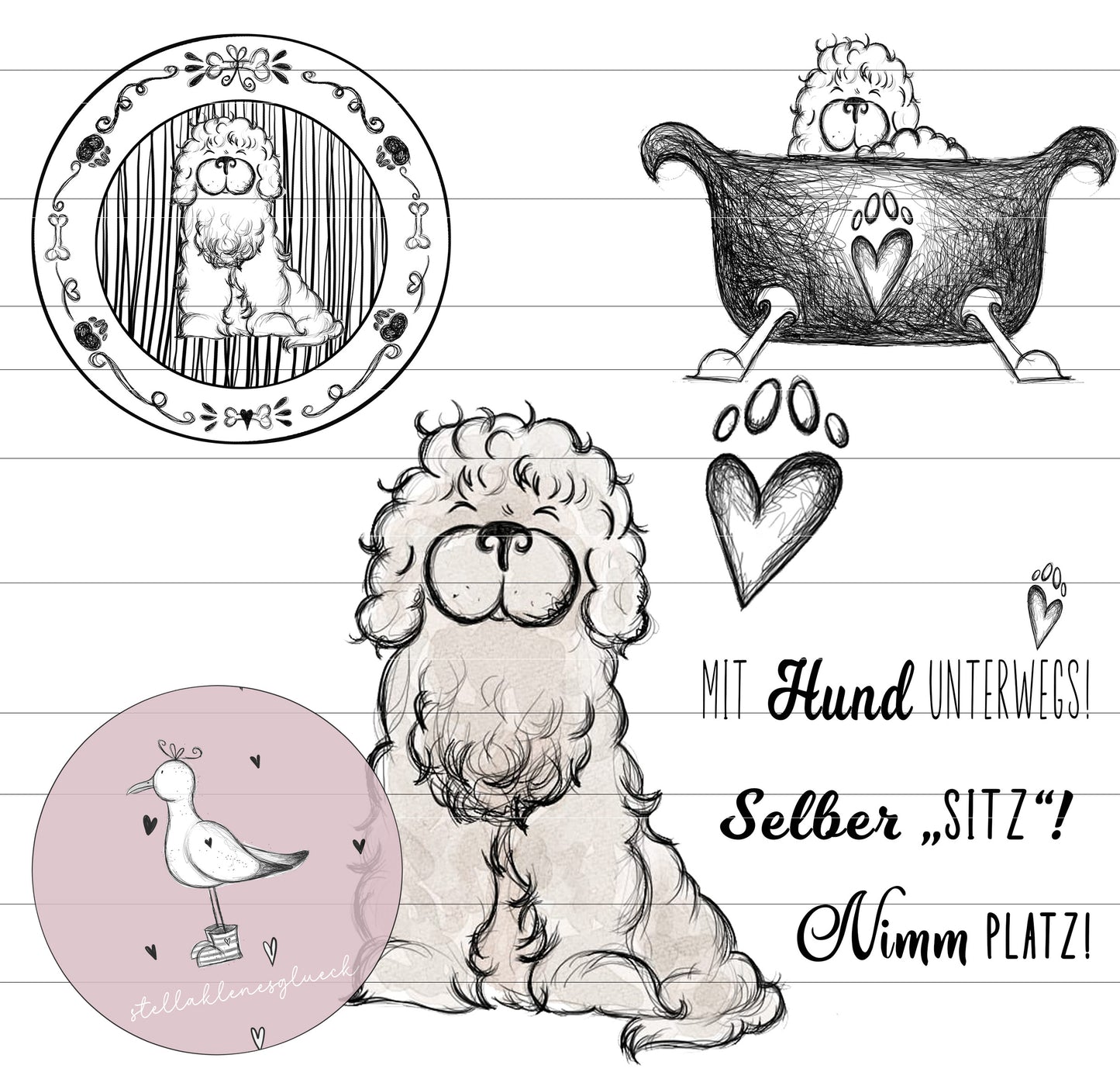 Wuschelhund, Hundedatei, digitale Zeichnung, png, jpg, set, lasern, sublimieren, Hund, großer Hund, Hund mit Locken, digistamp und mehr