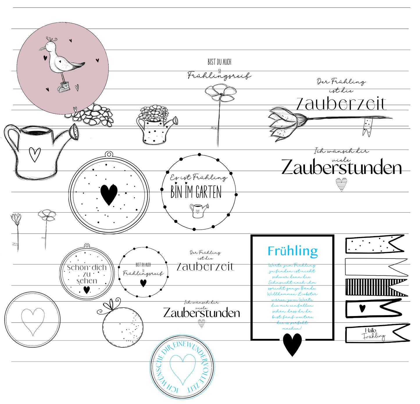 Frühlings-Laserdatei, großes Set, Frühling, Blumen, Texte, Gießkanne, digitale Datei (svg,png) zum gravieren, plotten und mehr