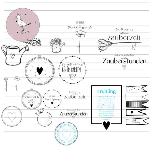 Frühlings-Laserdatei, großes Set, Frühling, Blumen, Texte, Gießkanne, digitale Datei (svg,png) zum gravieren, plotten und mehr