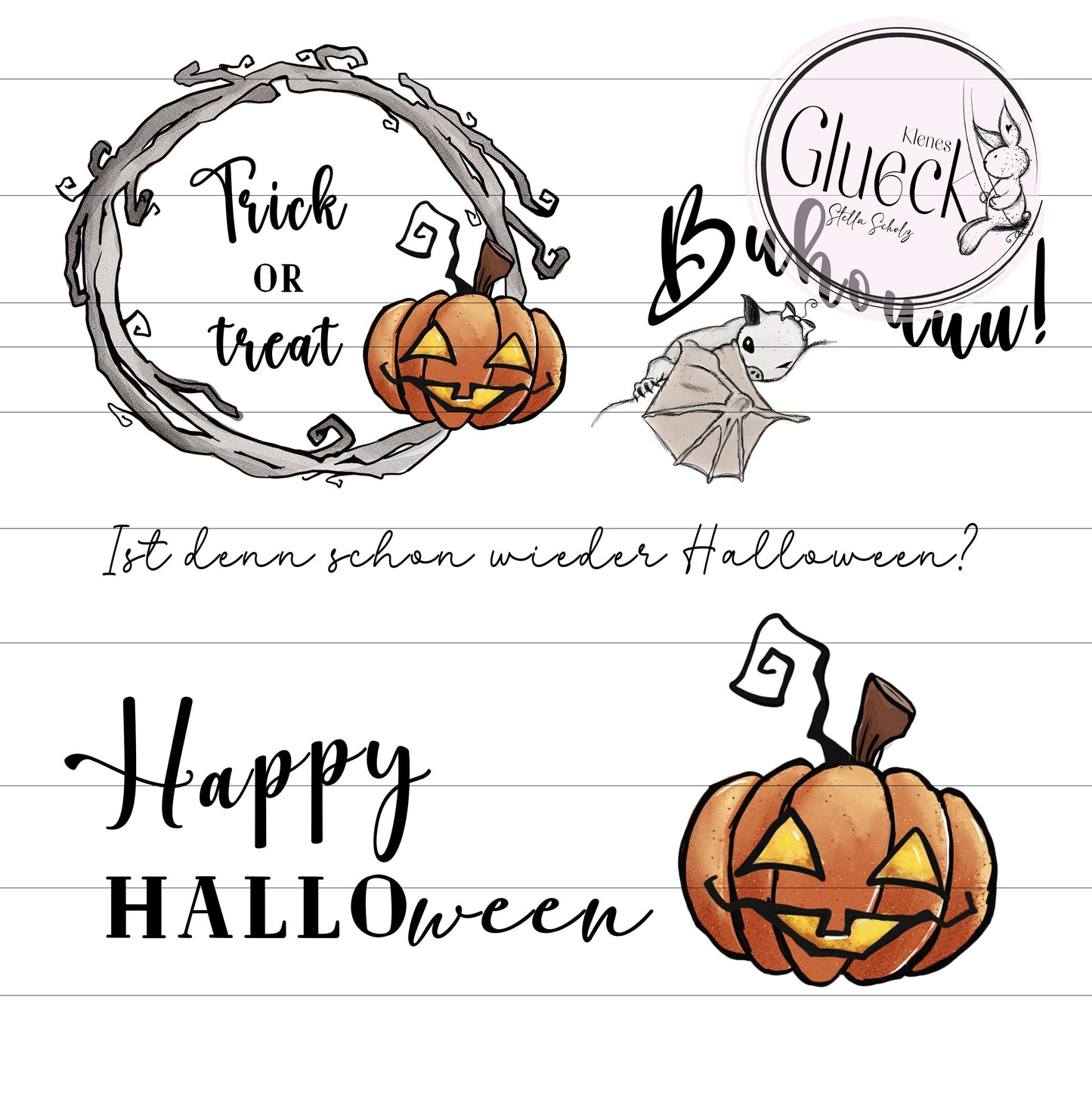Halloween Datei, großes Set, die Buhus, Fledermaus, Schädel, Kürbis, Trick or Treat...digitales Set zum lasern, print and cut, subimieren...