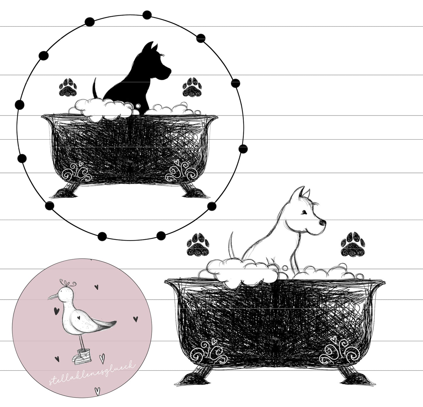 Badender Hund, retrohund, Hund, PNG, JPG, Lasern, Sbulimieren, print and cut und mehr