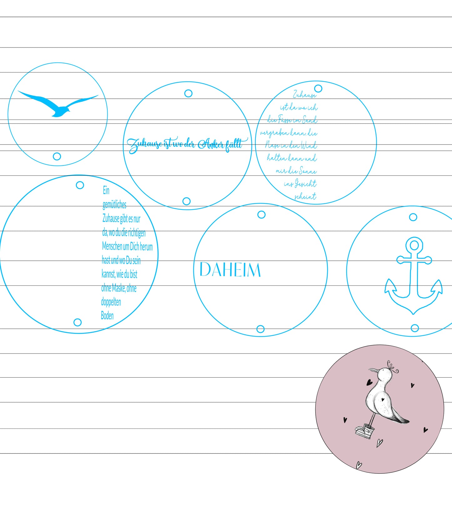 Datei Kreise, Plotterdatei, Laserdatei, modernes Mobile, maritime Kreise, Anker, Möwen- Datei, Set,PNG, SVG