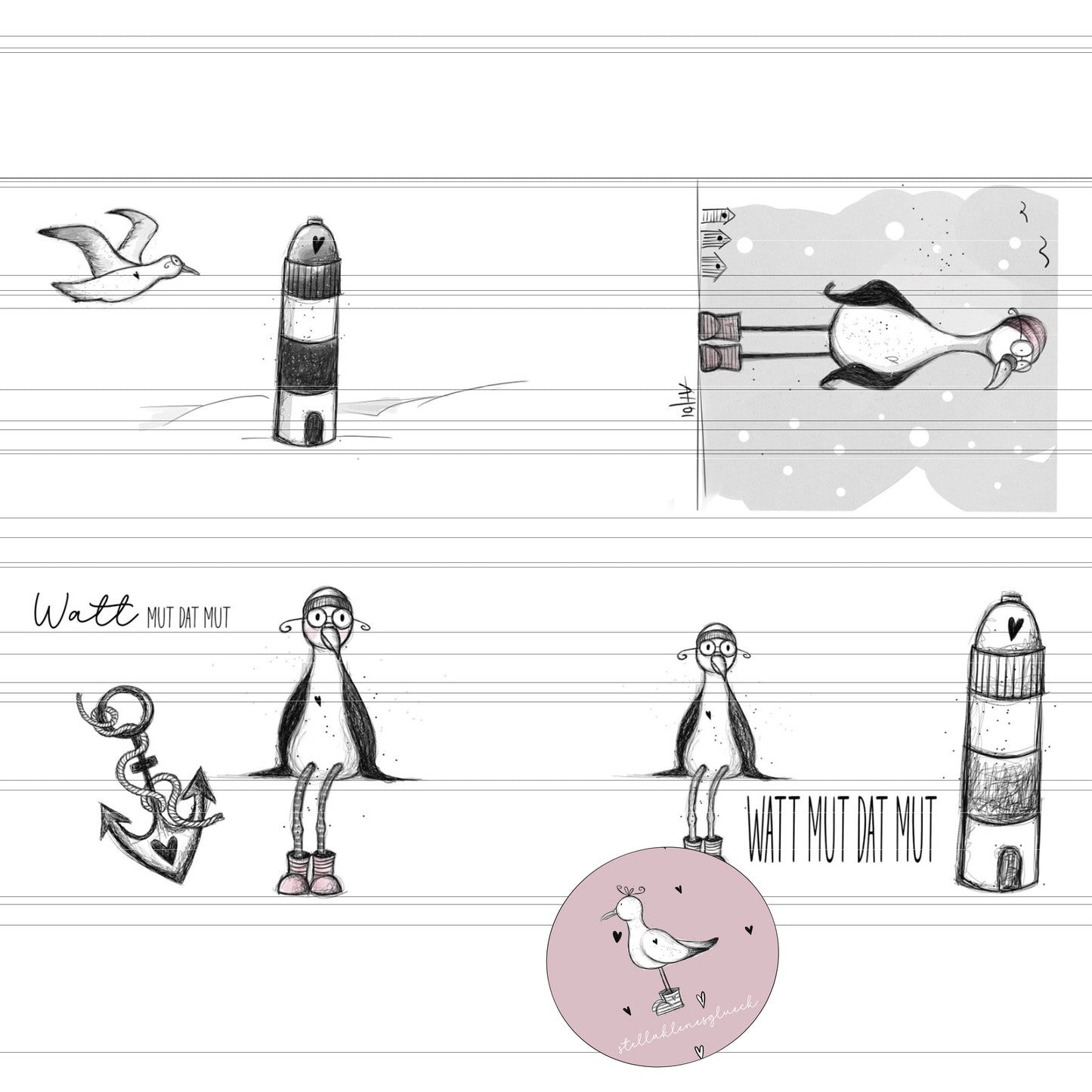 Moewen & Meer, Set mit Moewen, Sublimationsdatei, Laserdatei, Leuchtturm, Print and cut, Digistamps, Küstenliebe