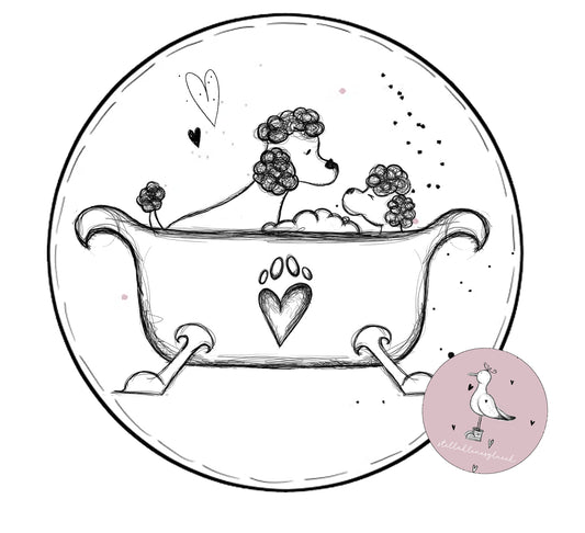 Pudel, digitale Datei, badender Pudel, Pudelmama, png, jpg, sublimieren, lasern, retro, digistamp