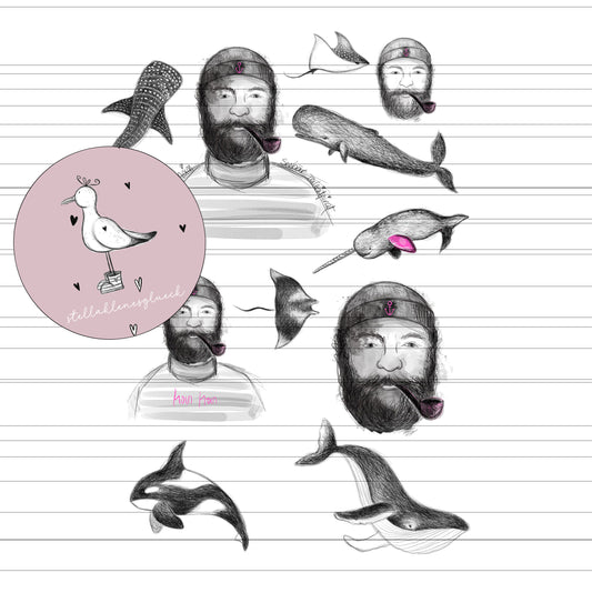Seemann, cooler Seebär, Mann mit Pfeife, Anker, Anhaenger, Meer, Walhai, Meerestiere, Orca, supergroßes Set zum lasern, sublimieren und mehr, mit jpg, svg, png dateien