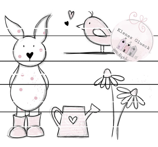 Tupfenhase, Hase mit Stiefen, Osterhase im Set, Hase mit Blume, Hase mit Gießkanne, digitale Datei, Lasern, sublimieren, Print and cut, digistamp, JPG, PNG, Osterset