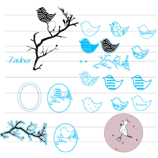 Vogel digitale Datei, kleine Vögel, Laserdatei, Plottdatei, SVG, Vogelgirlande, moderne Vögel, Set