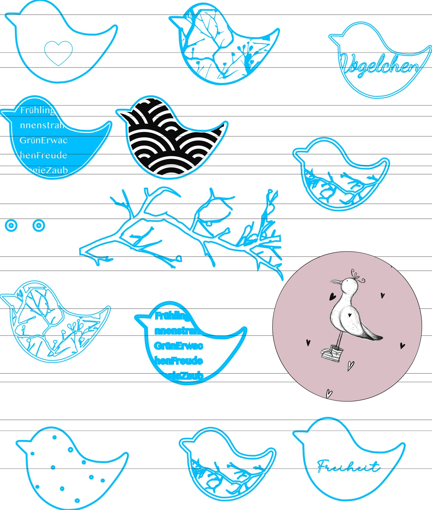 Vogel digitale Datei, kleine Vögel, Laserdatei, Plottdatei, SVG, Vogelgirlande, moderne Vögel, Set