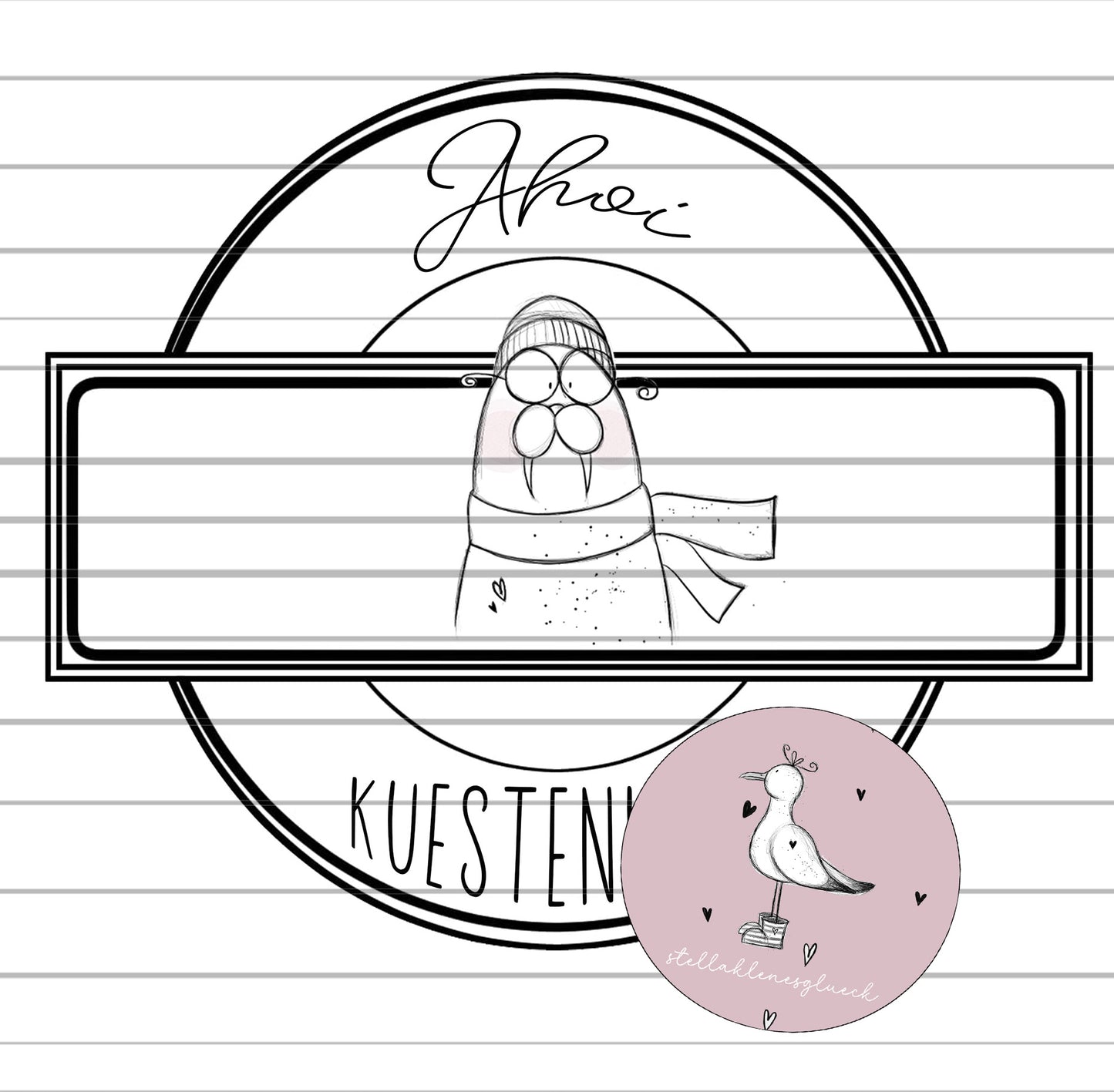Walross "Ahoi" digitale Datei, jpg, png, sublimation, lasern, print and cut, Zeichnung, plotten, Schild