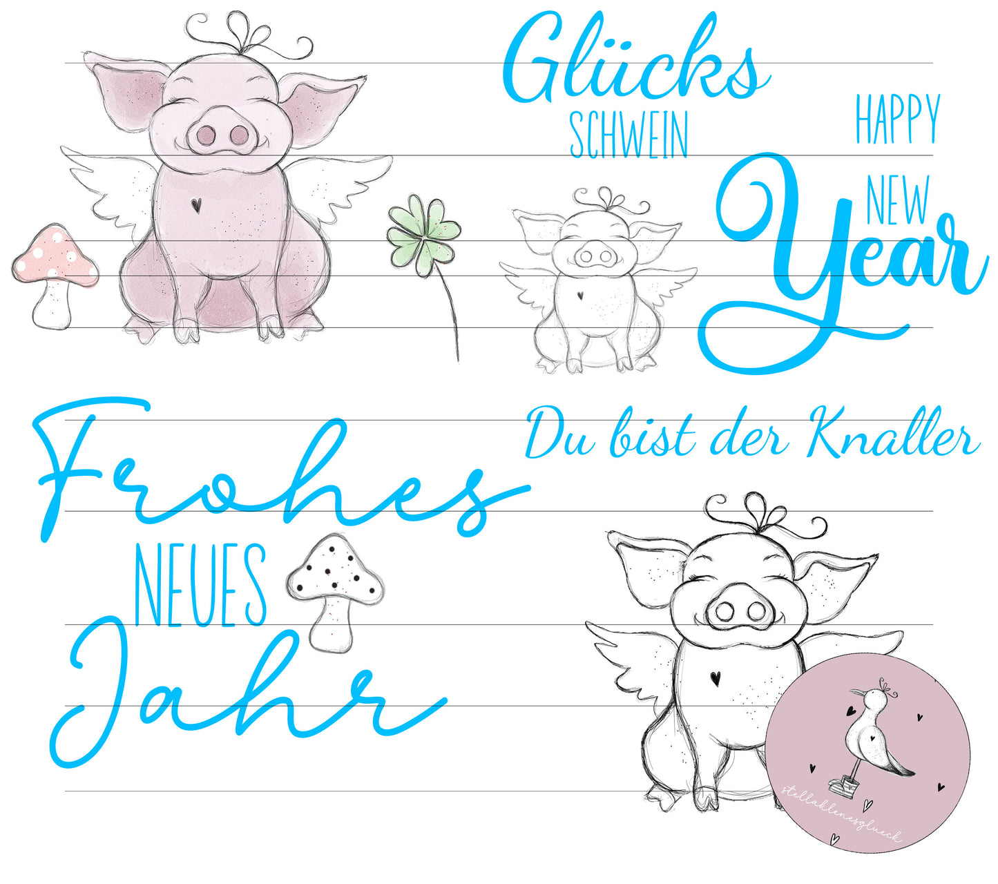 Digitale Datei "Matilde", Glücksschwein, Sylvester, Neujahr, png, jpg, Texte svg, gravieren, Print and cut,Laserdatei