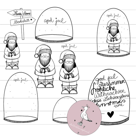 Weihnachtsmann Anhänger Boho, Weihnachtsmann in Schneekugel, Schneekugel, SVG, PNG, Laserdatei, god jul