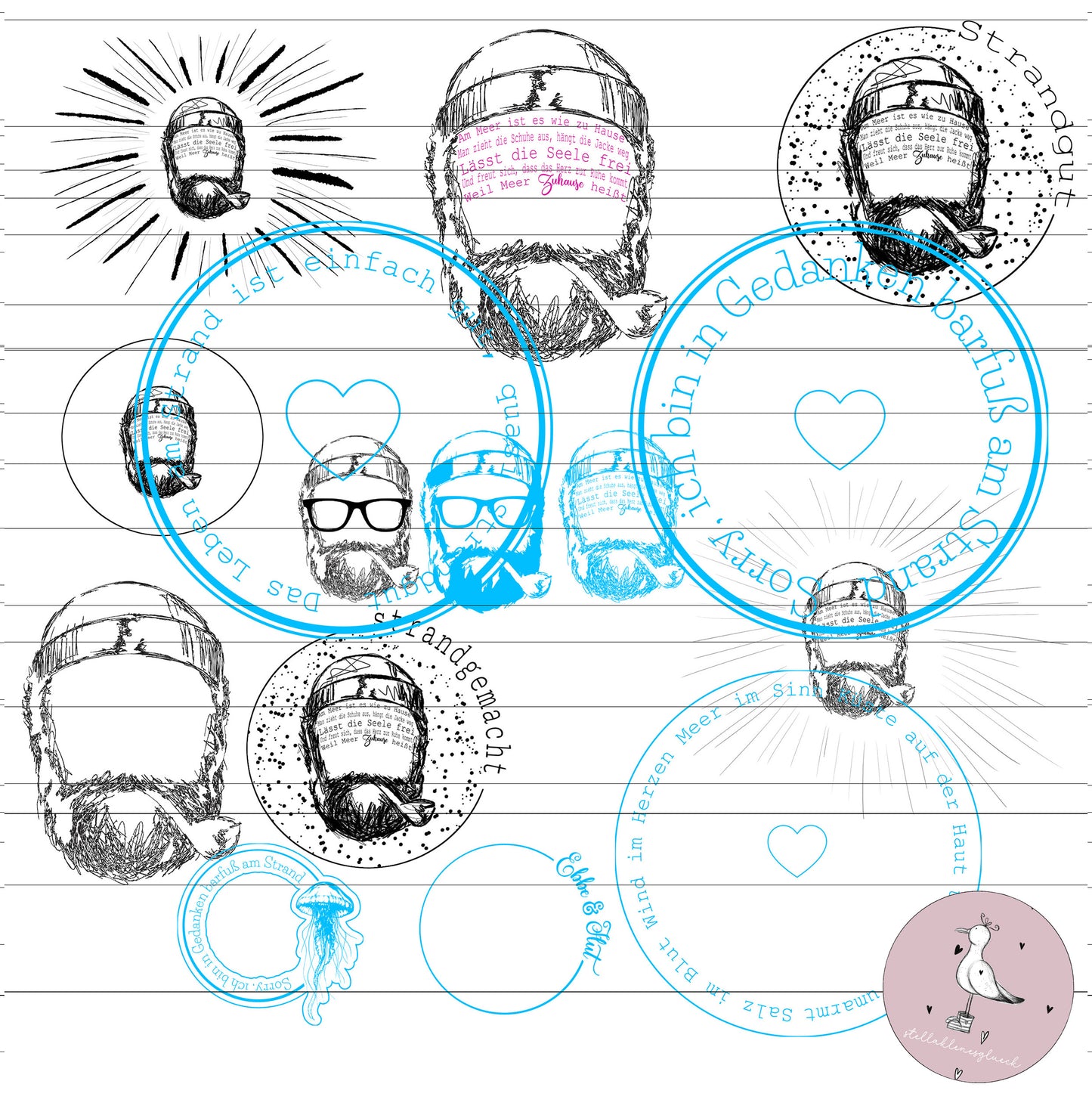 Seemann, cooler Seebär, Mann mit Pfeife, Anker, Anhaenger, Meer, Walhai, Meerestiere, Orca, supergroßes Set zum lasern, sublimieren und mehr, mit jpg, svg, png dateien