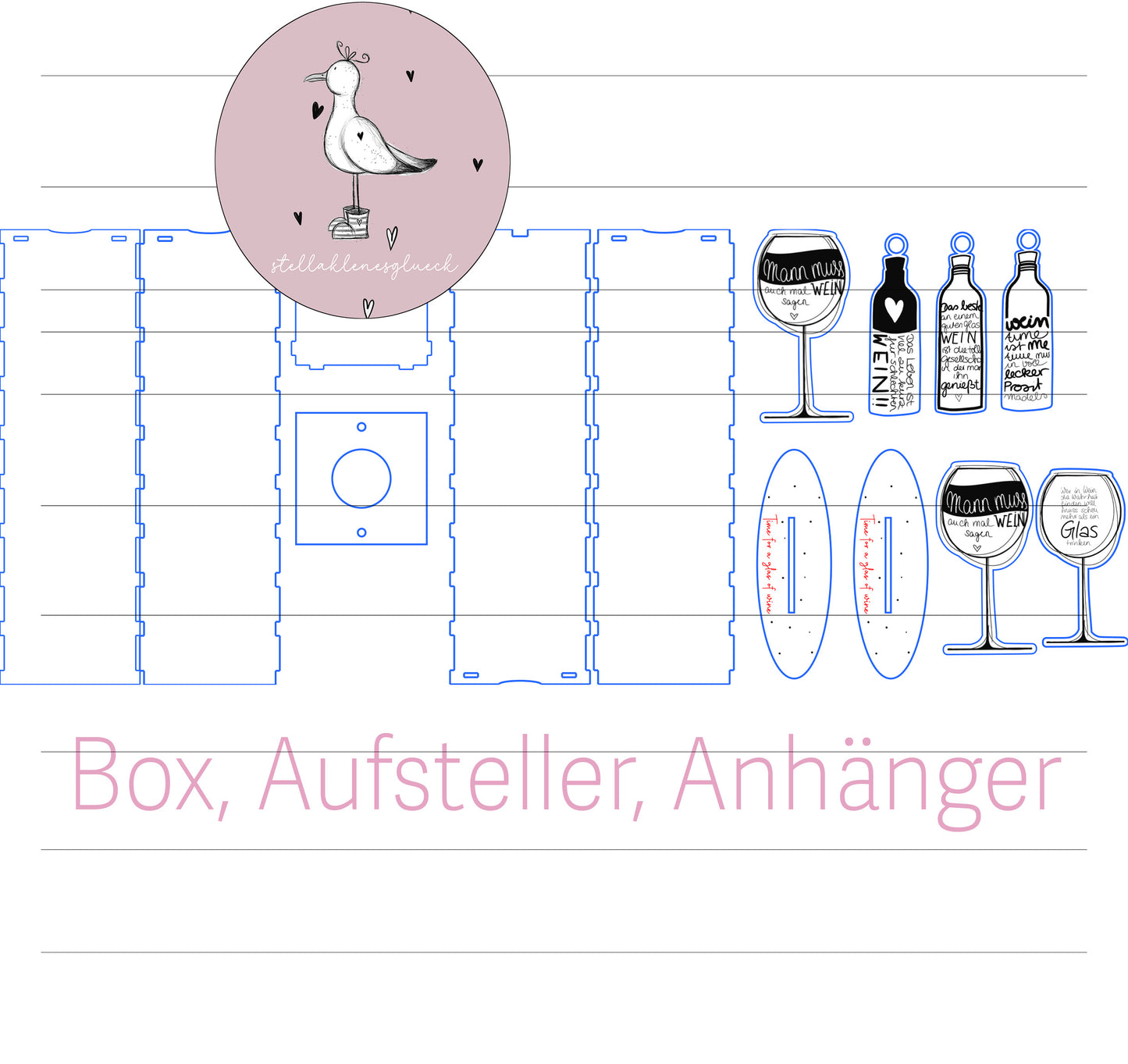 Wein-Datei, Laserdatei, Wein, Box für 3mm, Anhänger, Gravurdatei, Zeichnung, Weinliebe, svg, png, großes Weinset zum lasern, sublimieren, drucken und mehr