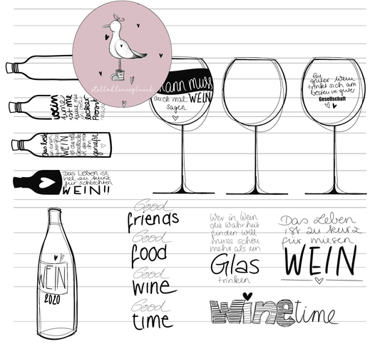 Wein-Datei, Laserdatei, Wein, Box für 3mm, Anhänger, Gravurdatei, Zeichnung, Weinliebe, svg, png, großes Weinset zum lasern, sublimieren, drucken und mehr