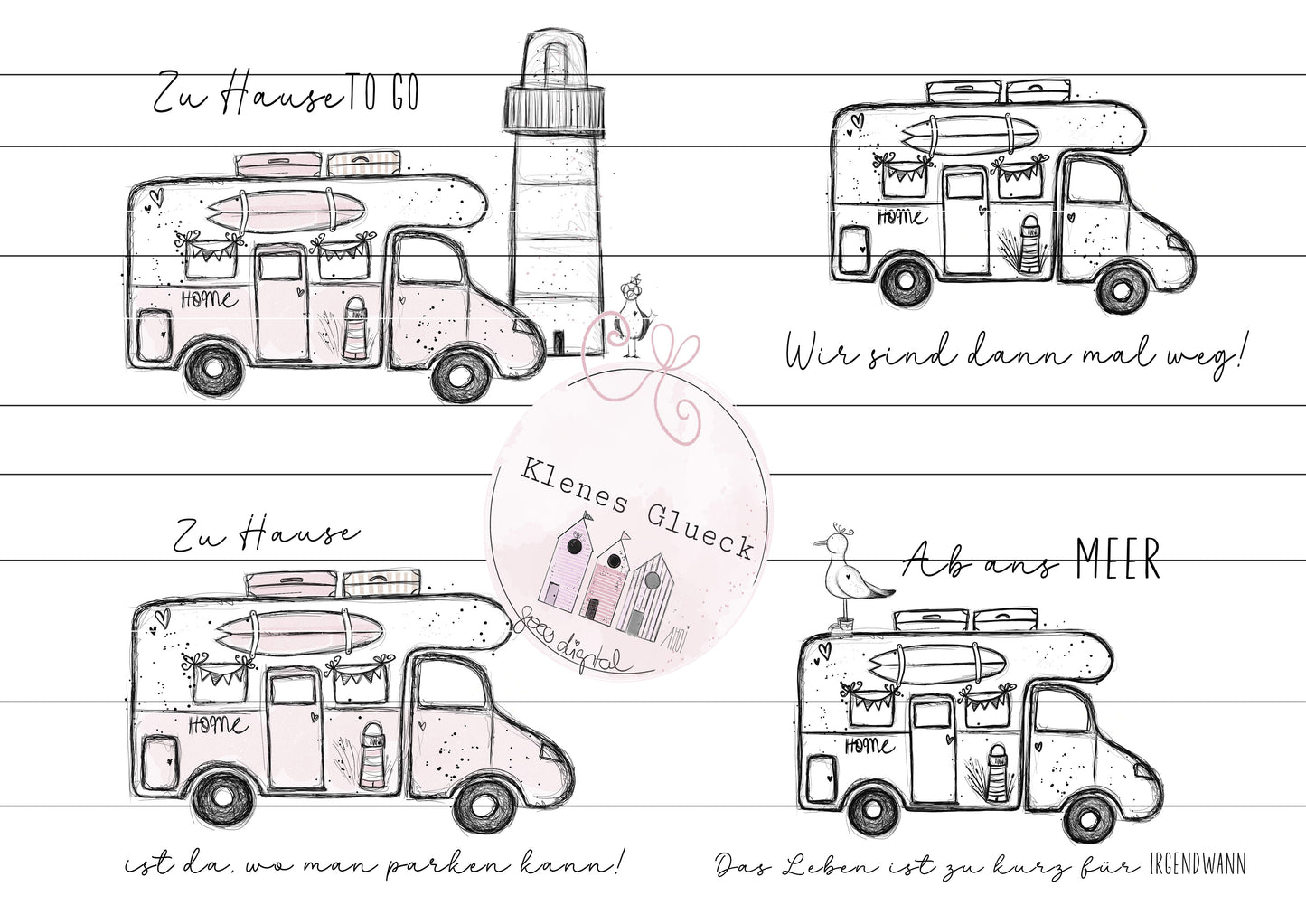Wohnmobil, digitale Datei, Set, PNG, JPG, Laserdatei, Sublimationsdatei, maritime Datei, Kueste, Meer und mehr, Postkarten Womo