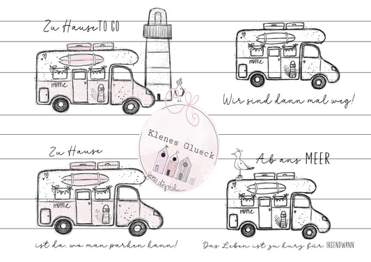 Wohnmobil, digitale Datei, Set, PNG, JPG, Laserdatei, Sublimationsdatei, maritime Datei, Kueste, Meer und mehr, Postkarten Womo