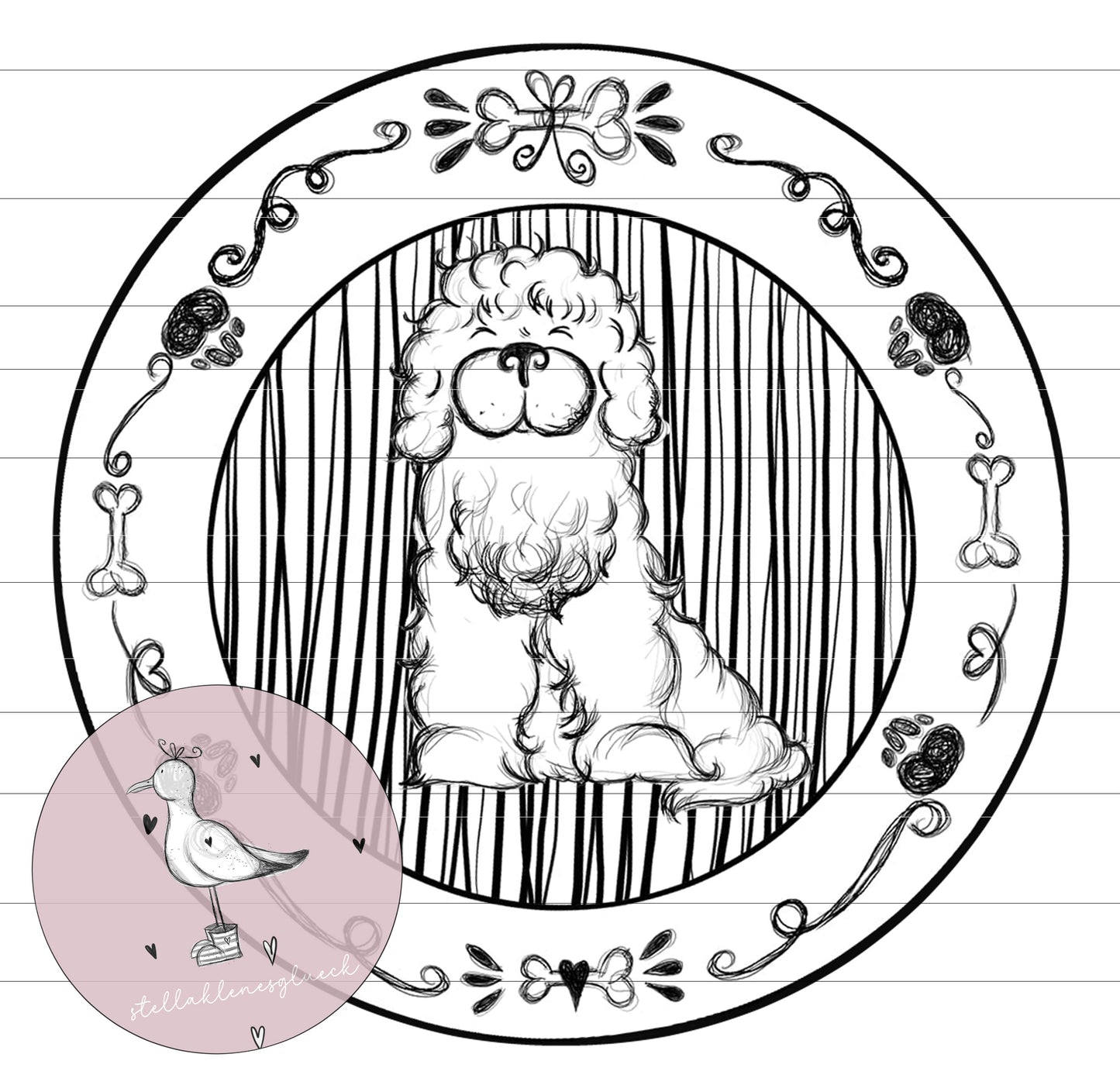 Wuschelhund, Hundedatei, digitale Zeichnung, png, jpg, set, lasern, sublimieren, Hund, großer Hund, Hund mit Locken, digistamp und mehr